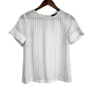 Banana Republic White & Black Stripe Textured Keyhole Button Blouse size XS